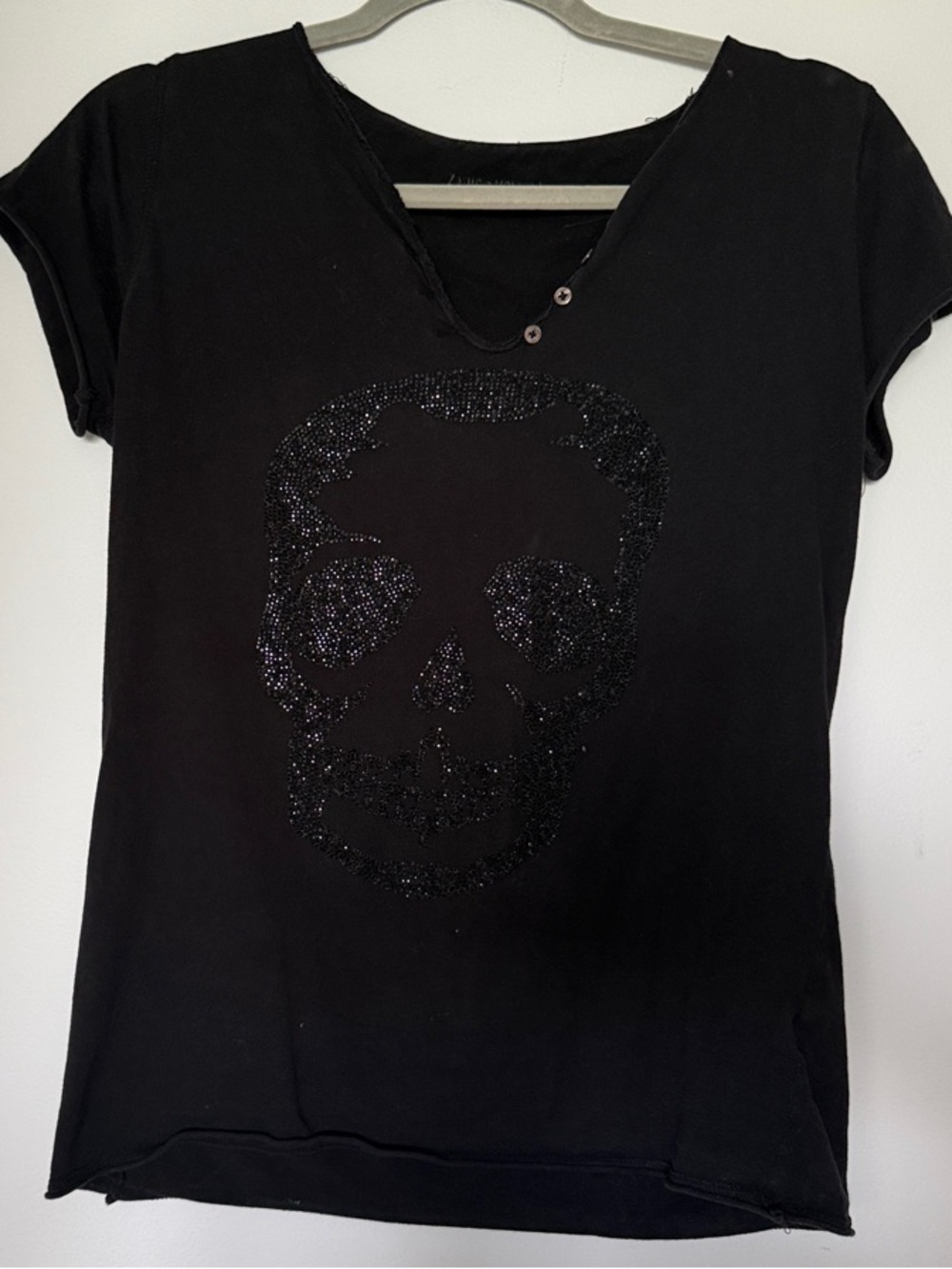 Zadig & Voltaire Black Short Sleeve Crystal Skull Tee Size Small